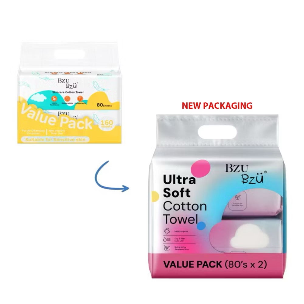 BzuBzu Skincare Cotton Towel 80 Sheets Value Pack