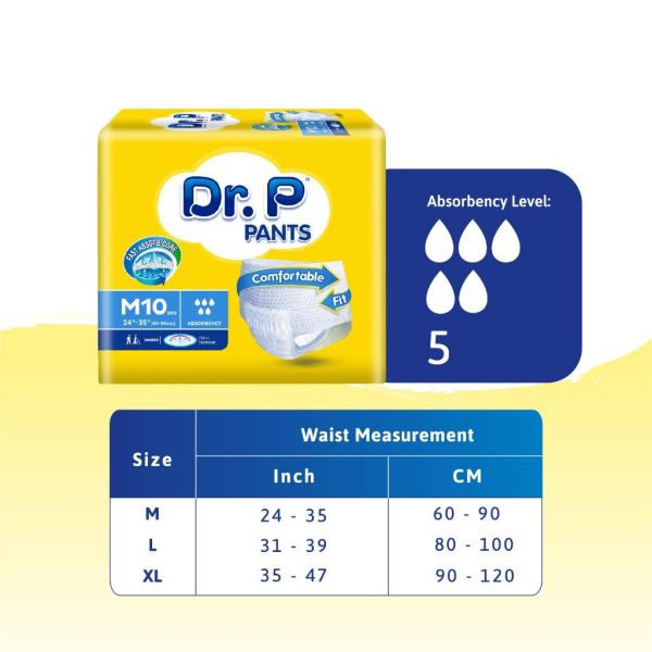 Dr.P by Tena Adult Diaper Pants for Incontinence M10/L9/XL8 (1 Pack) - Comfortable, Secure Fit