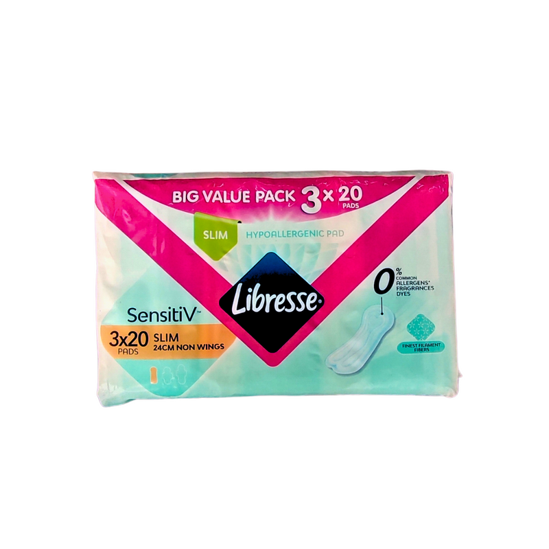Libresse Feminine Pads Sensitiv Slim Non Wing 24cm Big Value Pack 3x20s