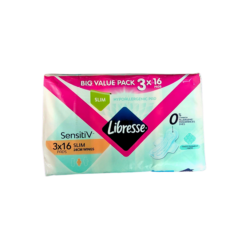 Libresse Feminine Pads Sensitiv Slim Wing 24cm Big Value Pack 3x16s