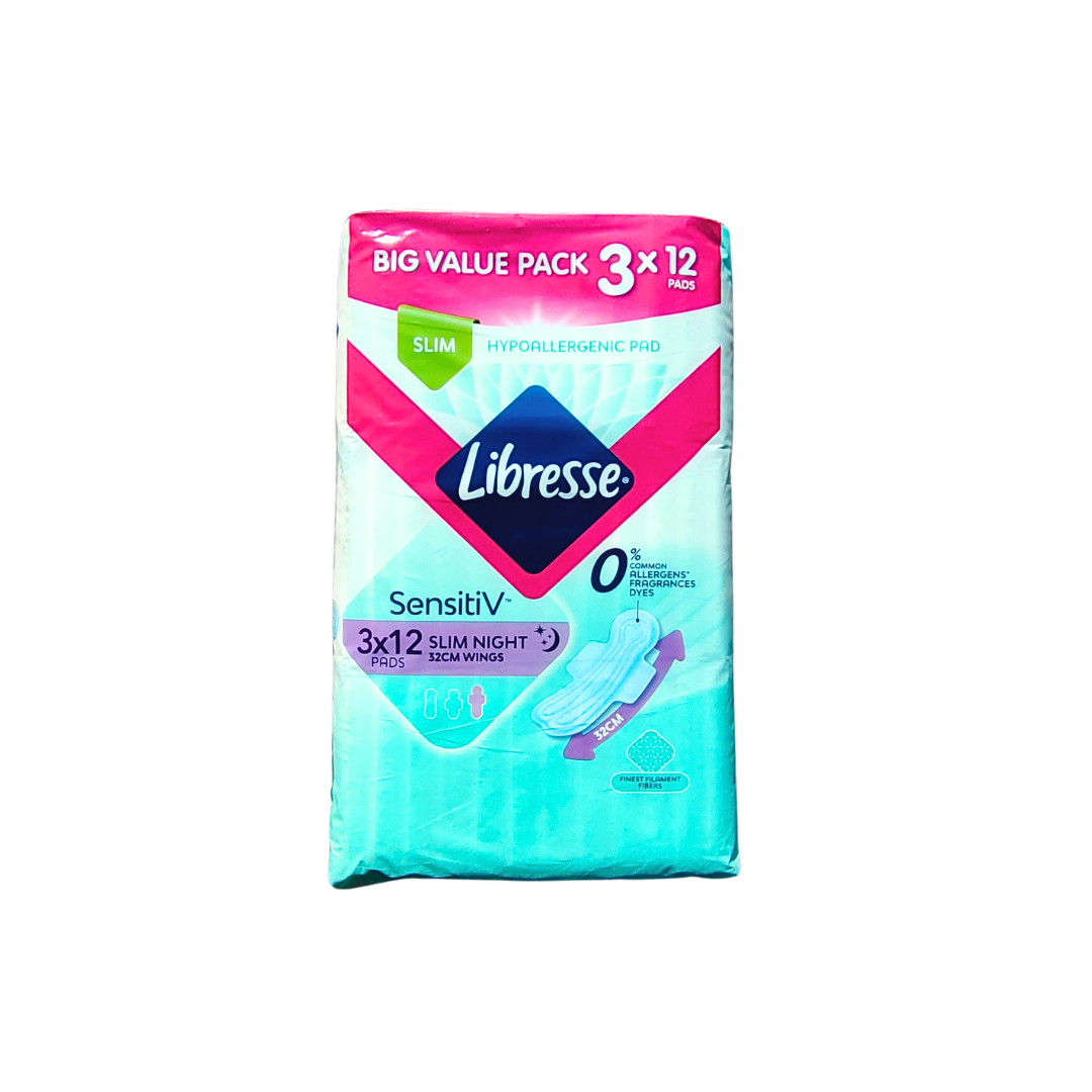 Libresse Feminine Pads Sensitiv Slim Night Wing 32cm Big Value Pack 3x12s