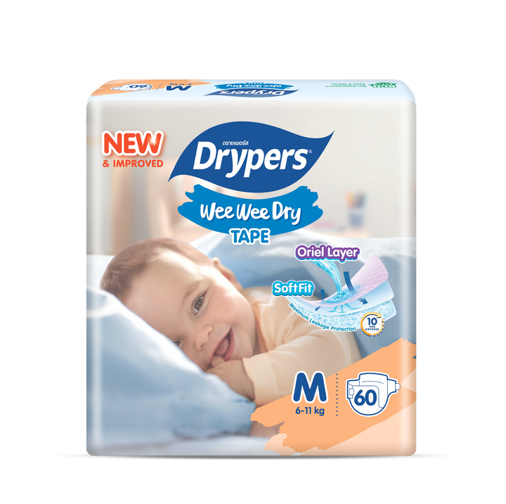 Drypers Wee Wee Dry Baby Diapers Mega Pack (Tape) SoftFit Comfort NB60/NB80/S80/M60/L58/XL50/XXL40