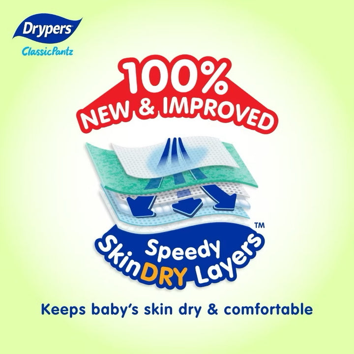 Drypers ClassicPantz Baby Diapers Mega (Pants) for Comfort and Secure Fit - M58/L48/XL44/XXL36