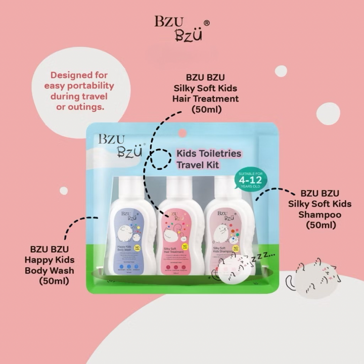 BzuBzu Kids Travel Kit Shampoo 50ML + Hair Treatment 50ML + Body Wash 50ML