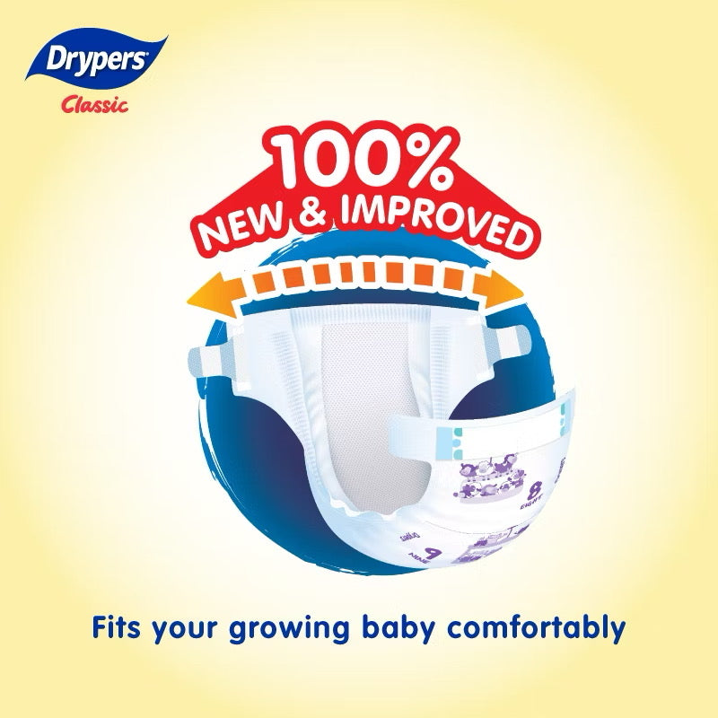 Drypers Classic Baby Diapers Mega (Tape) NB78/S70/M54/L50/XL44/XXL40