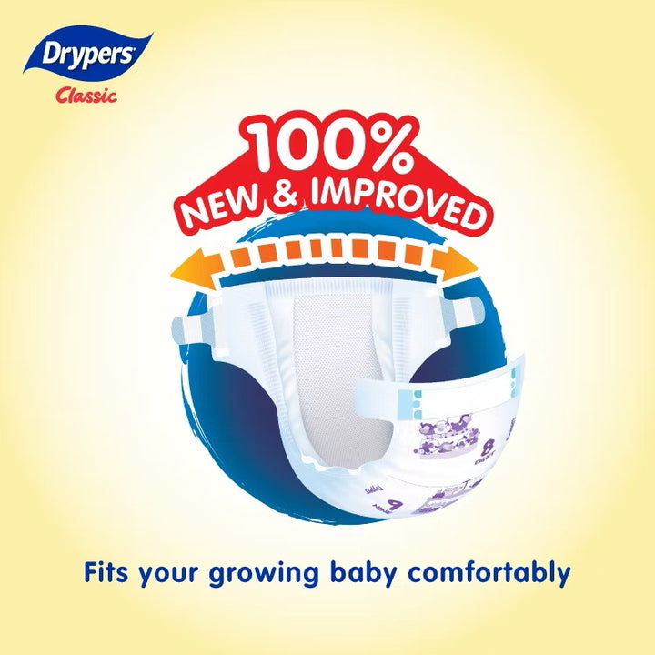 Drypers Classic Baby Diapers Mega (Tape) NB78/S70/M54/L50/XL44/XXL40