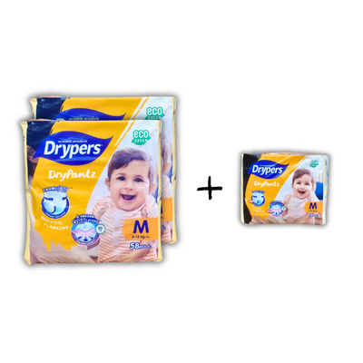 Drypers Drypantz Mega M  2x 58s Free M18s Twin Pack Bundle [134 Pieces]