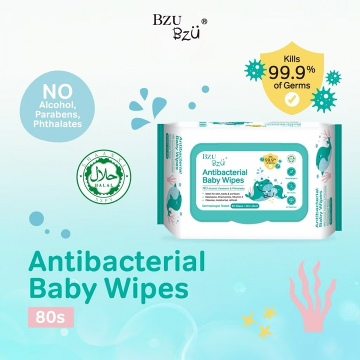 BzuBzu Antibacterial Baby Wipes 80 Wipes Value Pack