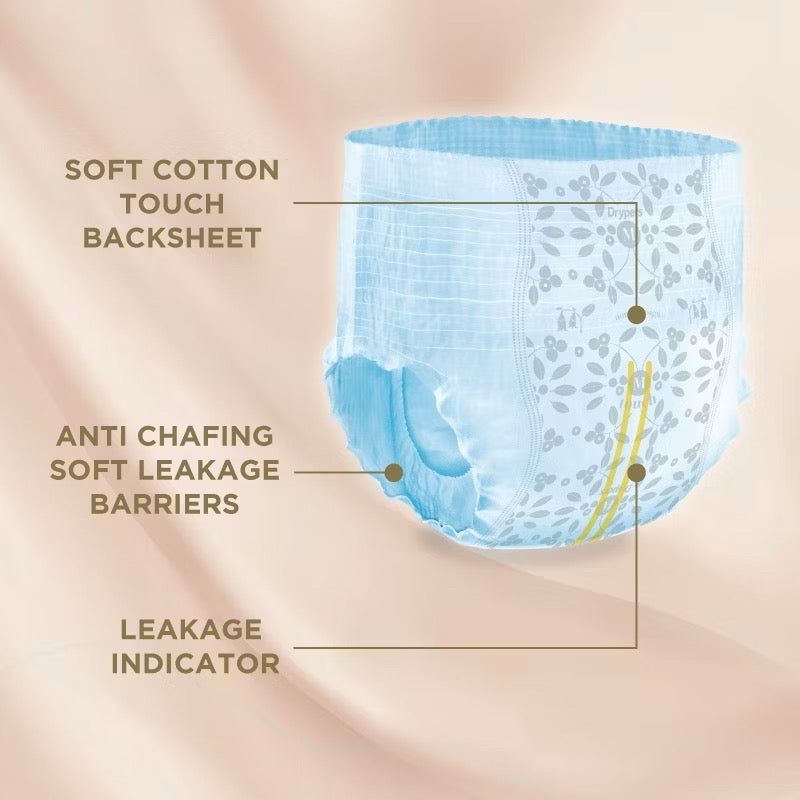 Drypers Touch Baby Diapers (Pants) Mega Pack - Extended Use and Superior Comfort - M44/L38/XL34/XXL30