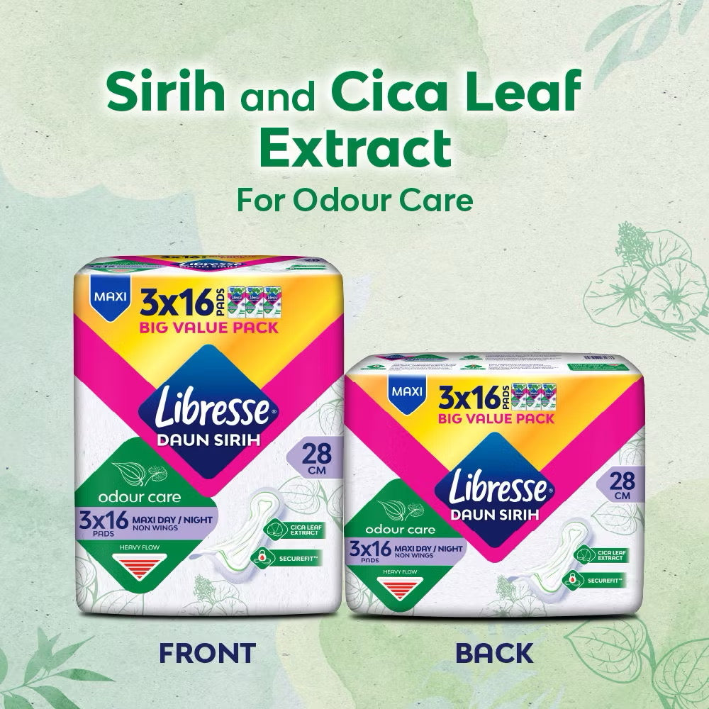 Libresse Daun Sirih Odour Care Maxi Wing 28cm (3X14) Big Value Pack