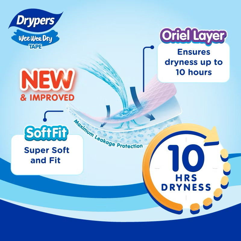 Drypers Wee Wee Dry Jumbo Newborn 2x 60s Twin Pack Bundle [120 pieces]