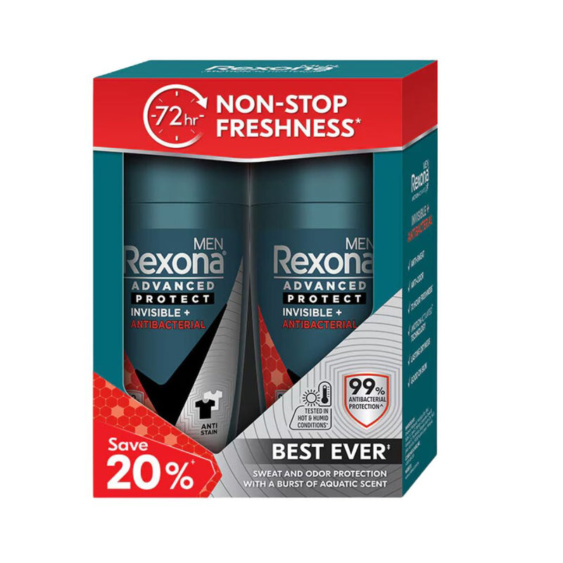 Rexona Deodorant Roll-On Men Invisible + Antibac (Twin Pack) 45ml X 2