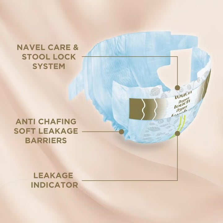 Drypers Touch Mega Disposable Baby Diapers (Tape) Soft Breathable Comfort - NB80/S70/M64/L54/XL46/XXL36