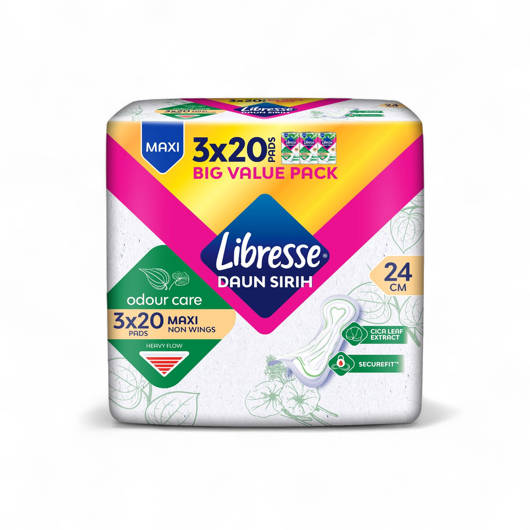 Libresse Daun Sirih Odour Care Maxi Non Wing 24cm (3X20) Big Value Pack