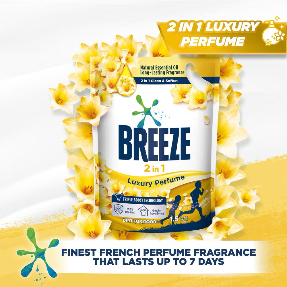 Breeze Liquid Laundry Detergent 1.5kg Refill Pack or Clothes Washing
