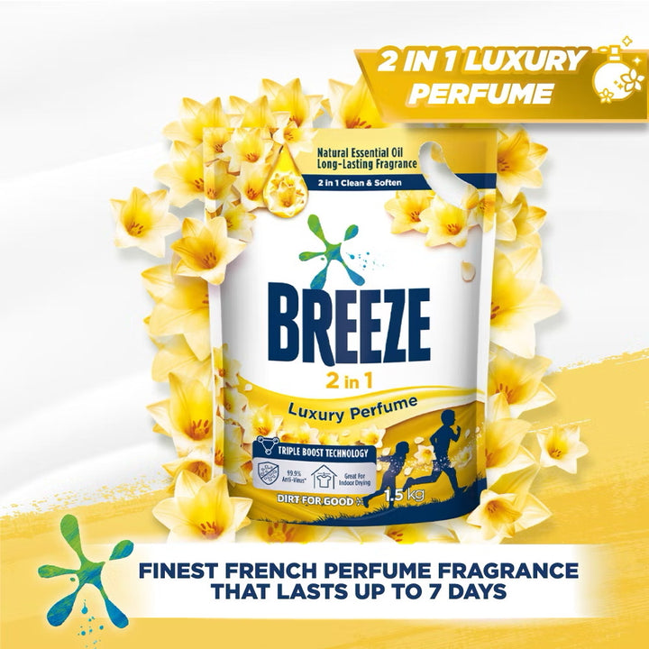 Breeze Liquid Laundry Detergent 1.5kg Refill Pack or Clothes Washing