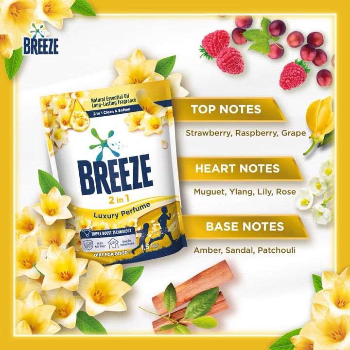 Breeze Liquid Laundry Detergent 1.5kg Refill Pack or Clothes Washing