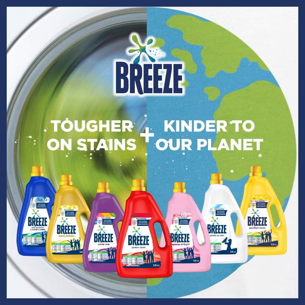 Breeze Liquid Laundry Detergent 3.6kg Multi-Effect Care Range for Clothing and Fabric