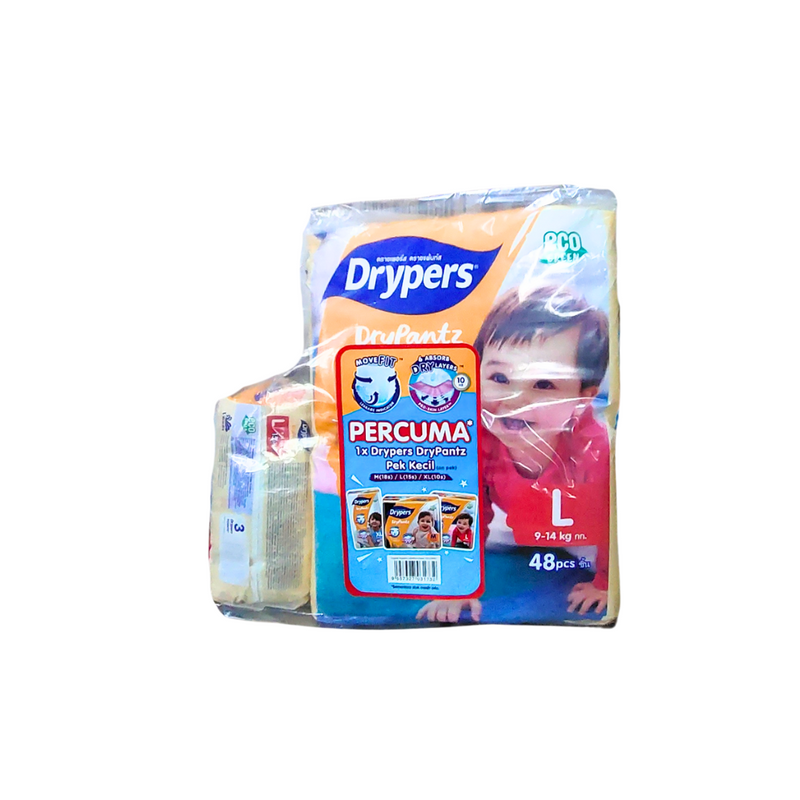Drypers Drypantz Mega L  2x 48s Free L15s Twin Pack Bundle [111 Pieces]