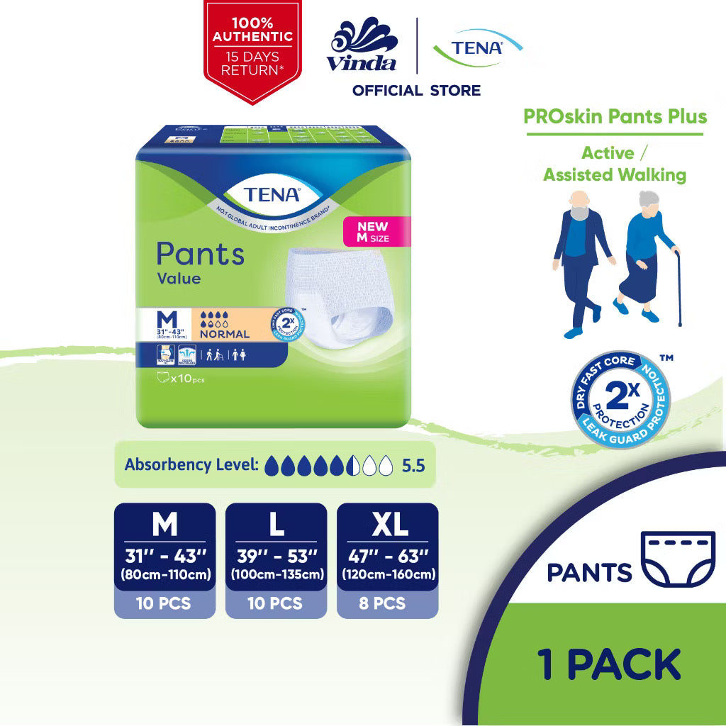 TENA Value Adult Diaper (Pants) for Reliable Comfort and Incontinence Protection - M10/L10/XL8