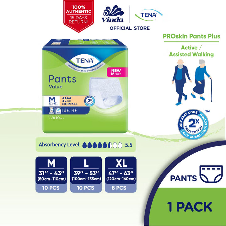 TENA Value Adult Diaper (Pants) for Reliable Comfort and Incontinence Protection - M10/L10/XL8