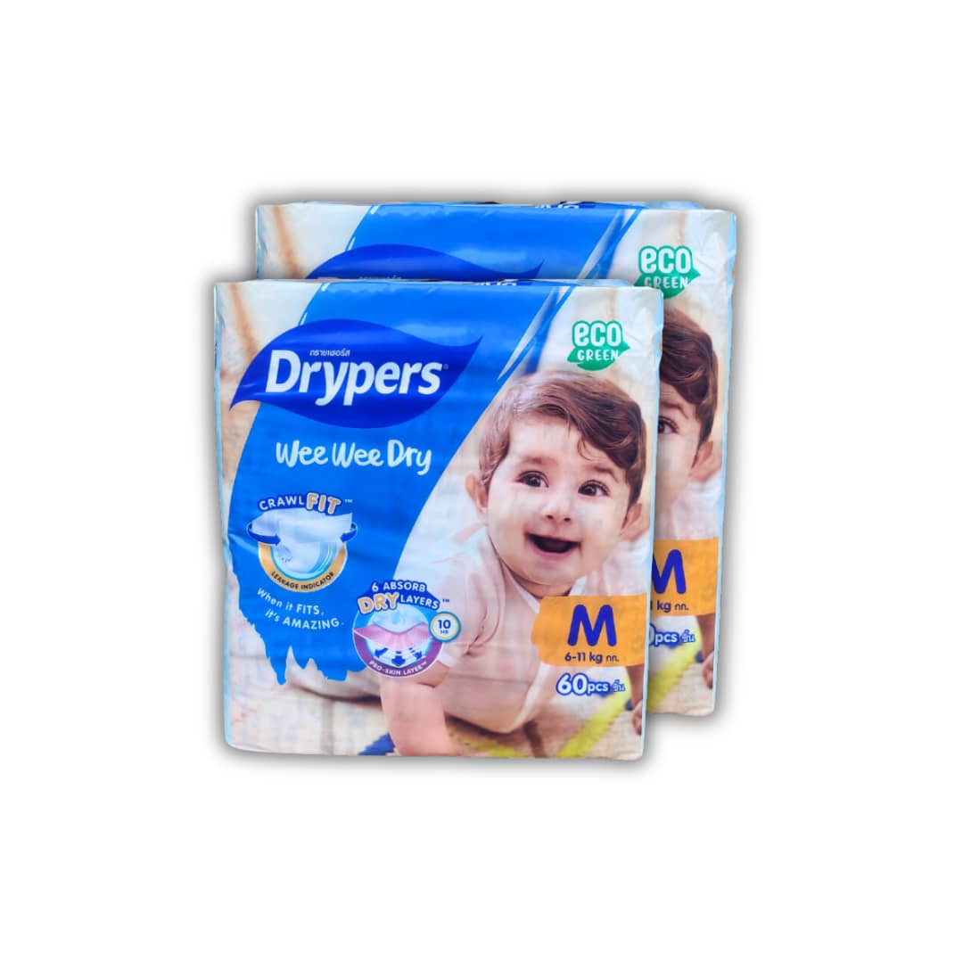 Drypers Wee Wee Dry Mega M 2x60s Twin Pack Bundle [120 pieces]