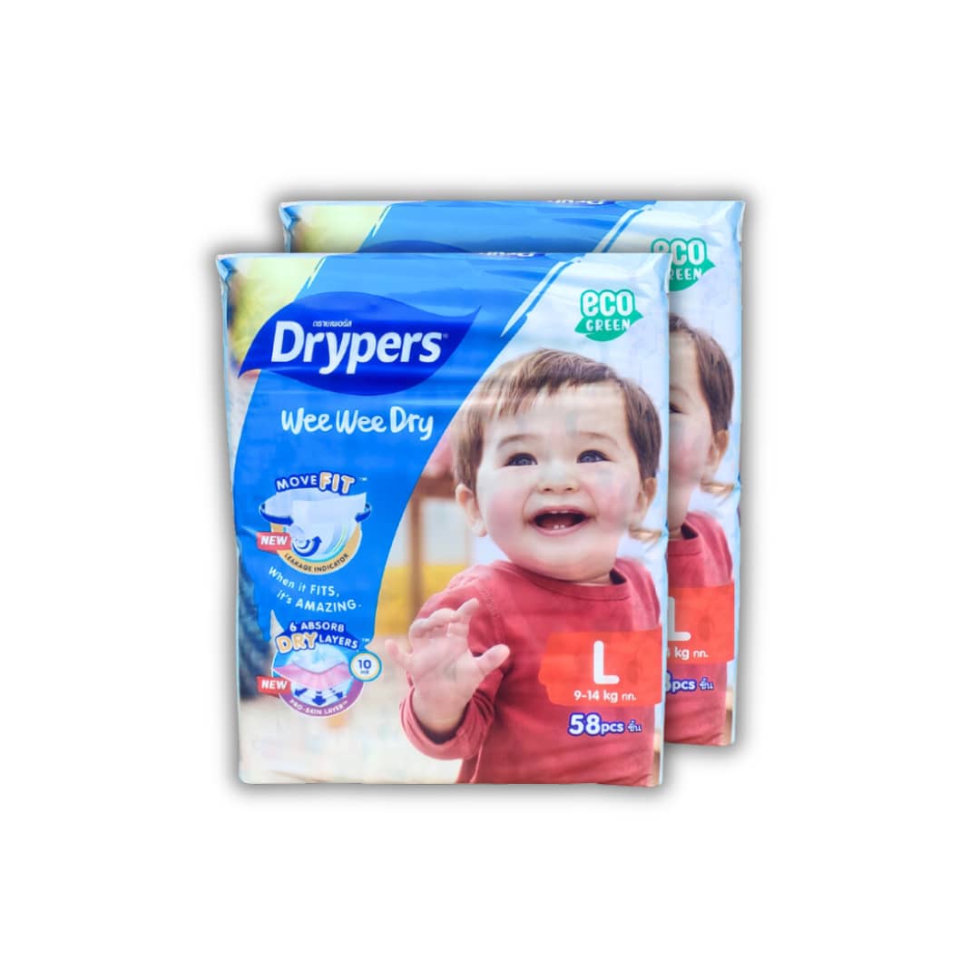 Drypers Wee Wee Dry Mega L  2x 58s Twin Pack Bundle [116 pieces]