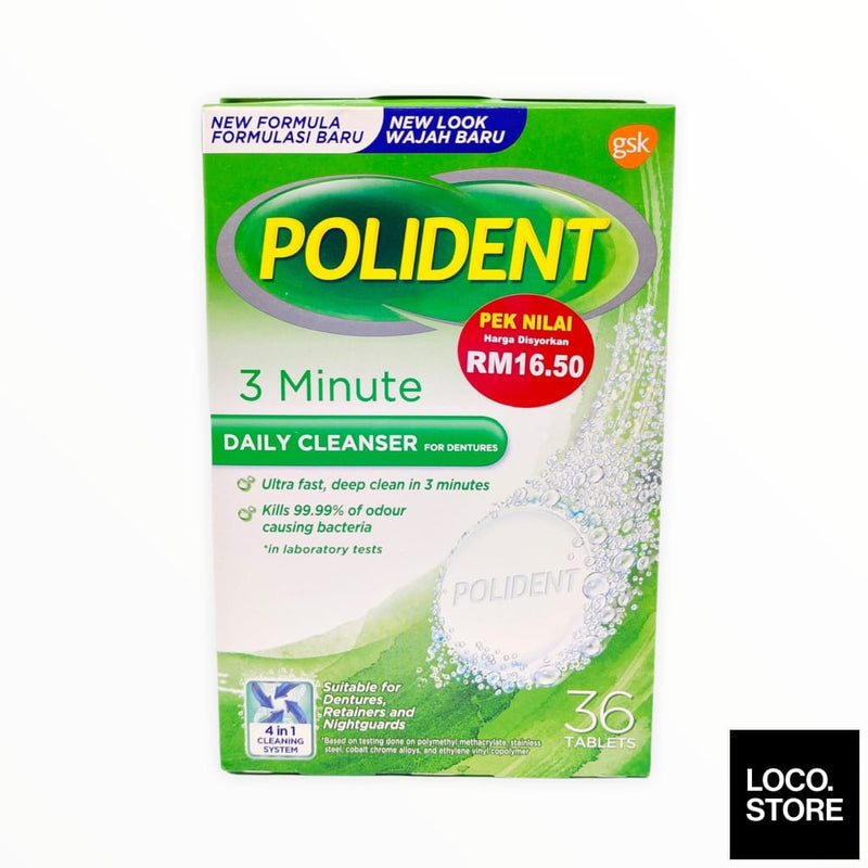 Polident 3 Minute Efferverscent Tab 36s Promo RM16.50 - Oral