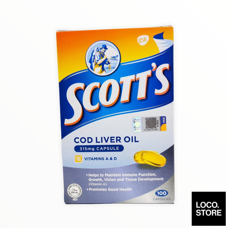 Scotts Cod Liver Oil 315mg Gel Capsules 100s - Health & 