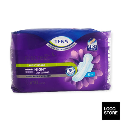 Tena Discreet Incontinence Pads Night Wing 32cm 10s -