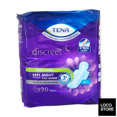 Tena Discreet Incontinence Pads Night Wing 32cm 20s -